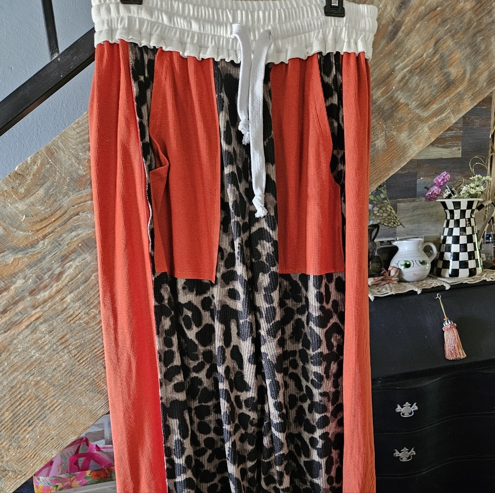Leopard Print and Brick Red Lounge Pants